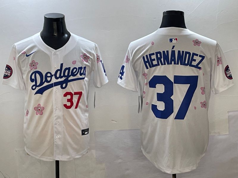 Men Los Angeles Dodgers 37 Hernandez White Sakura Edition 2025 Nike MLB Jersey style 2